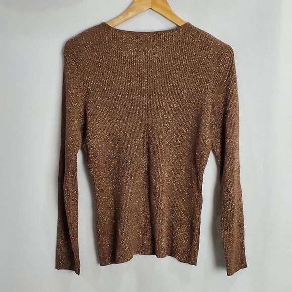 Y2K New York & Company Brown V-neck Stretchy Light Sweater Beads Sequins XL - Picture 5 of 7